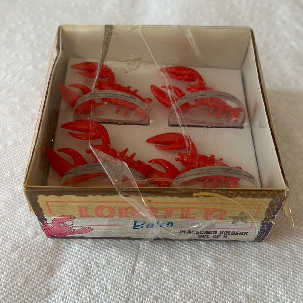 Vintage Lobster Bake Placecard Holders Lucite (Plastic) Set of 4